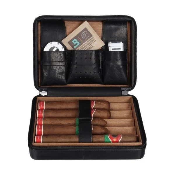 Porta-charutos Nerone Travel Case Umidor couro vintage preto, vista geral