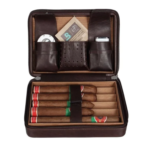Porta-charutos Nerone Travel Case Umidor em couro marrom, vista geral