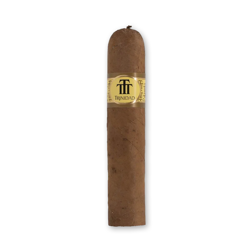 001 Charuto Trinidad Vigia cubano vitola Robusto com anilha amarela e verde sobre fundo escuro