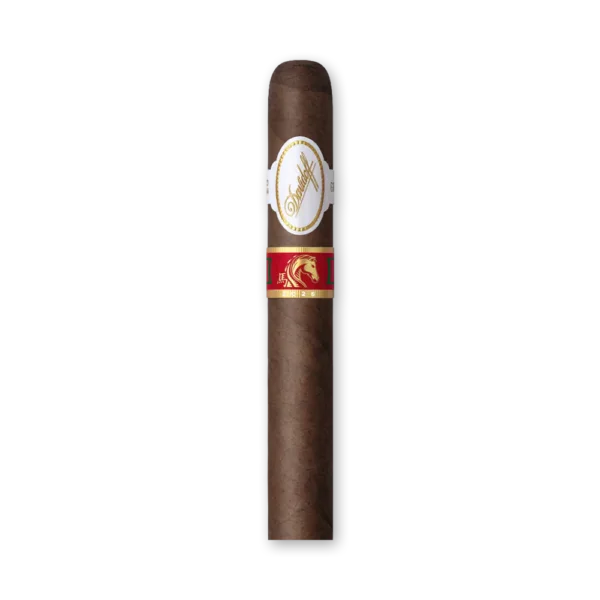 Charuto Davidoff Year of the Horse em pé com anilha vermelha e cavalo dourado