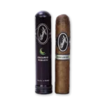Dois tubos escuros Davidoff Escurio Robusto, um aberto com o charuto à mostra