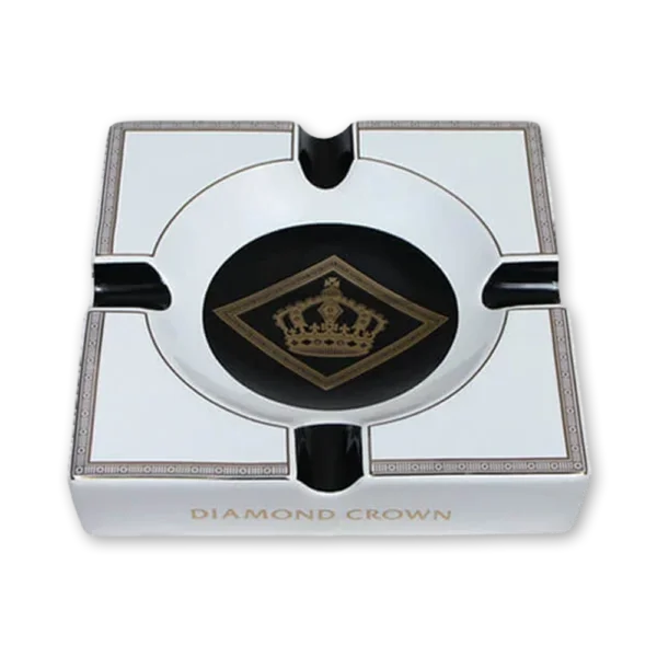 Cinzeiro de cerâmica Diamond Crown branco com coroa dourada central