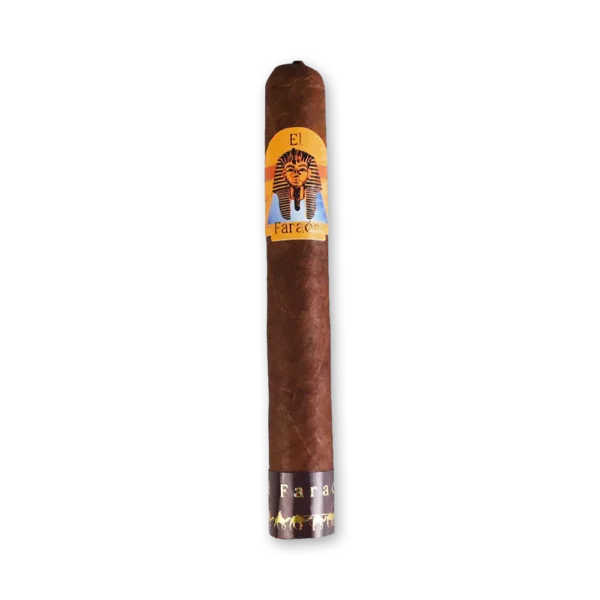 Charuto El Faraón Cañonazo Maduro com capa escura e anilha laranja com a máscara de um faraó