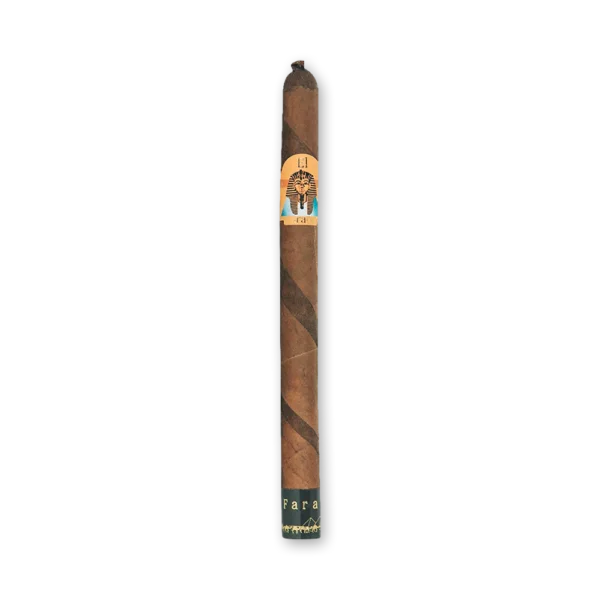 Charuto El Faraón Lancero longo e fino com capa em espiral de dois tons e anilha laranja