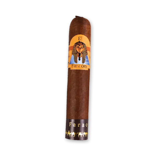 Charuto El Faraón Robusto Supremo curto e grosso com anilha laranja de faraó e fita de pé marrom