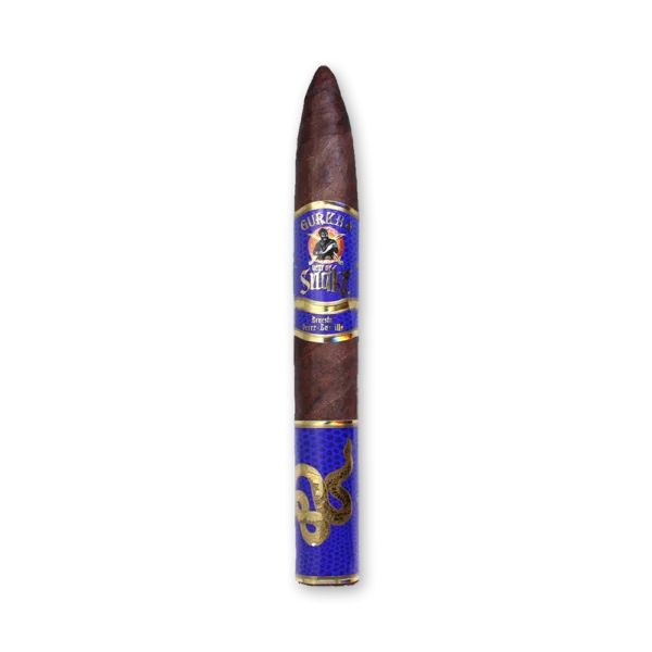 Charuto Gurkha Year of the Snake 2025 Ernesto Pérez-Carrillo em formato torpedo, com anilha azul e serpente no pé