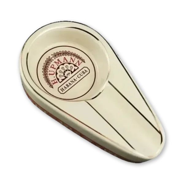 Cinzeiro de cerâmica creme H. Upmann Habana-Cuba para um charuto, com filetes dourados, visto de cima