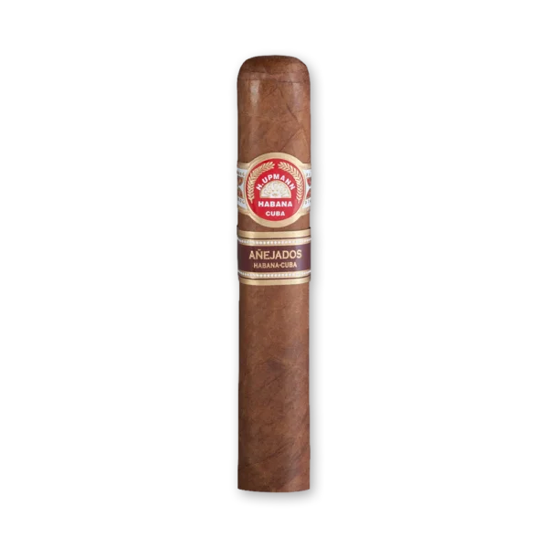 Charuto H. Upmann Robusto Anejado de capa marrom média com anilha vermelha e dourada e faixa bordô Añejados