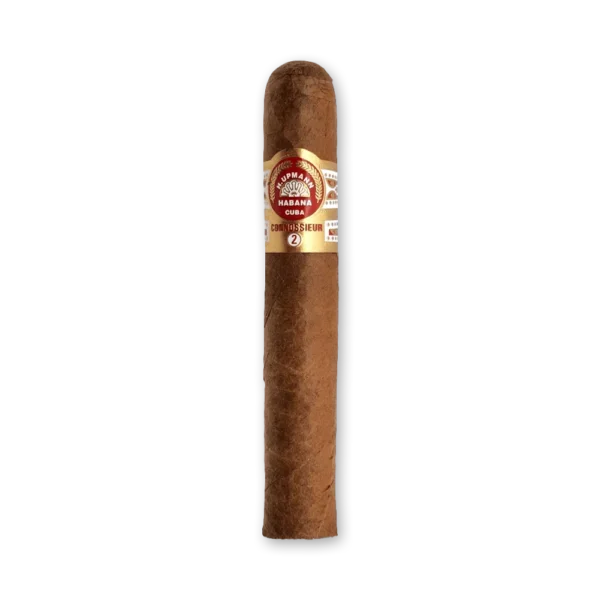 Charuto H. Upmann Connossieur No.2 curto e grosso de capa marrom média com anilha vermelha e faixa dourada
