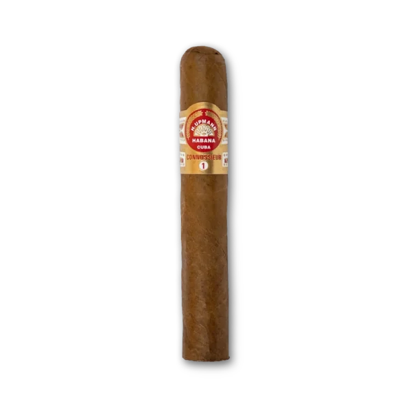Charuto H. Upmann Connossieur No.1 de capa marrom média com anilha vermelha e dourada e faixa Connossieur 1