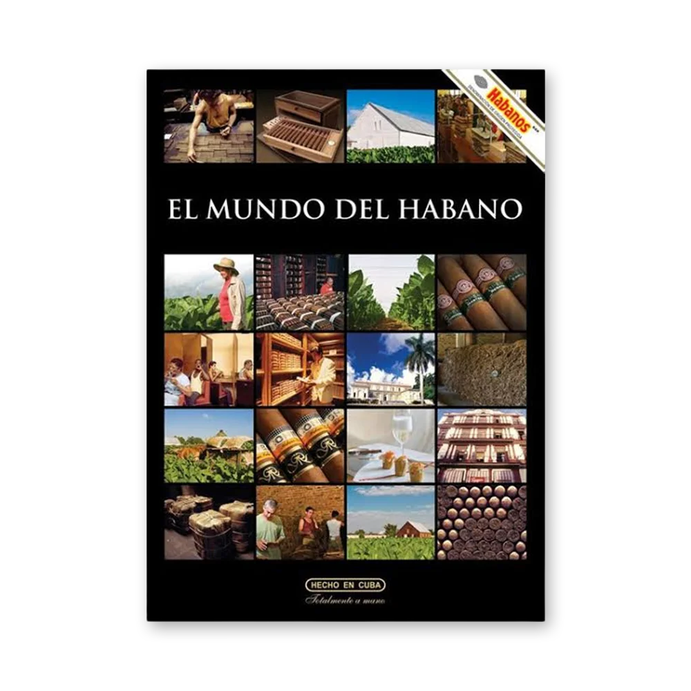 Livro El Mundo Del Habano em espanhol, capa preta com fotos Capa preta do livro El Mundo Del Habano em espanhol, com grade de fotos da plantação e dos charutos
