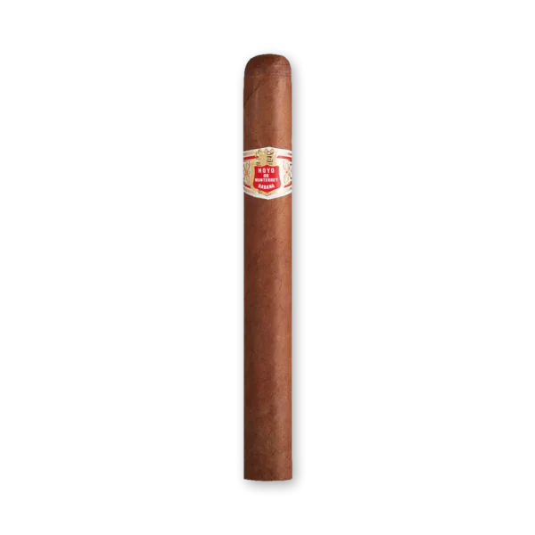 Charuto Hoyo de Monterrey Palmas Extra de corpo esbelto e capa marrom avermelhada, com anilha branca e escudo vermelho