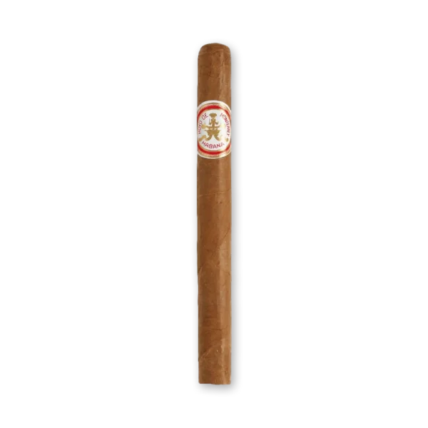 Charuto Hoyo de Monterrey Double Coronas longo, de capa marrom clara, com anilha redonda branca e vermelha