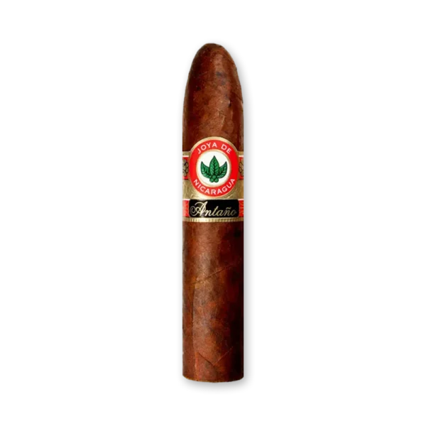 Charuto Joya de Nicaragua Antaño Gran Cónsul de formato figurado, capa escura e anilha vermelha e dourada