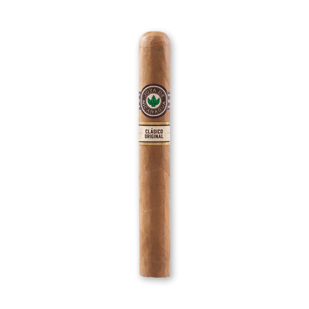 Charuto Joya de Nicaragua Clasico Original Seleccion B avulso visto de frente Charuto Joya de Nicaragua Clasico Original Seleccion B de capa clara com anilha redonda escura e anilha creme