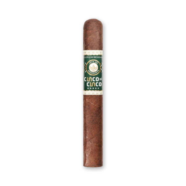 Charuto Joya de Nicaragua Cinco de Cinco Toro de capa marrom avermelhada com anilha verde e creme