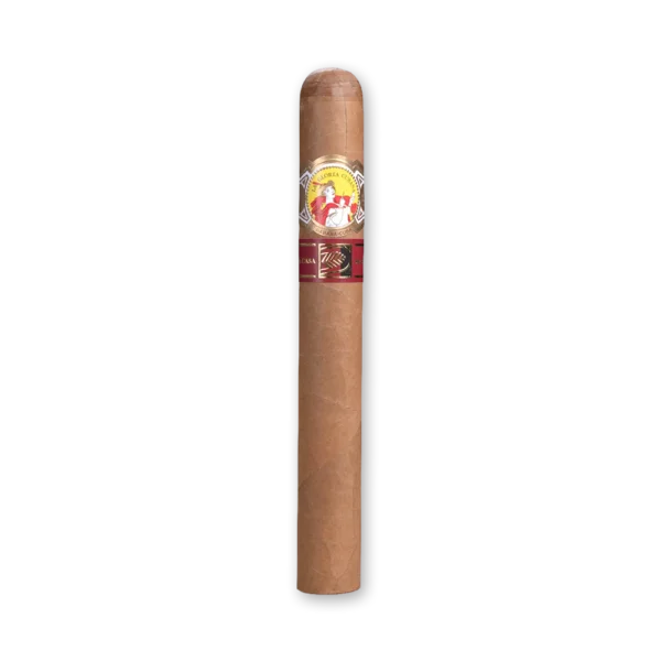 Charuto La Gloria Cubana Glorias LCDH, longo e reto, de capa clara avermelhada, com anilha amarela e vermelha e anilha bordô