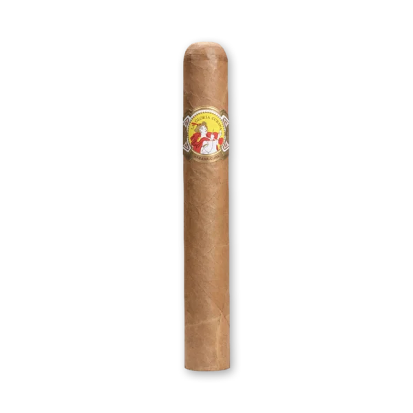 Charuto La Gloria Cubana Turquinos, grosso e reto, de capa marrom clara e anilha amarela e vermelha