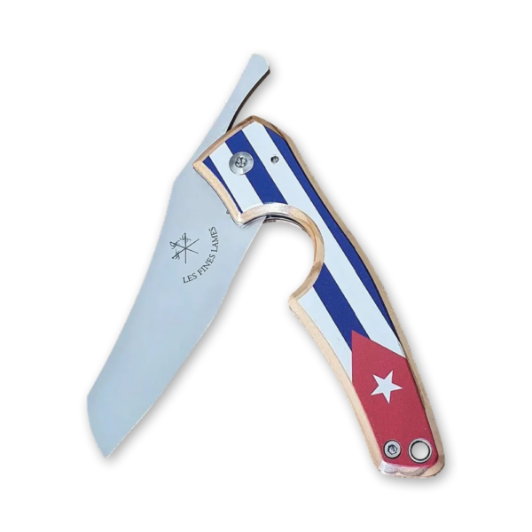 Cortador Les Fines Lames Le Petit Cuba Flag Light aberto, com lâmina de aço inox e cabo com a bandeira de Cuba