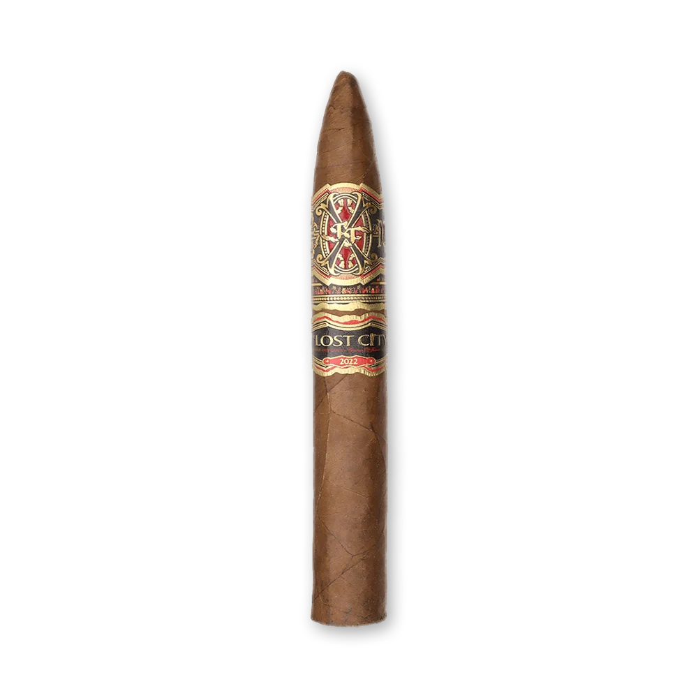 001 Charuto Arturo Fuente Opus X Lost City Piramide com capa colorado avermelhada e anilha exclusiva