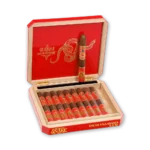 Caixa laqueada vermelha aberta de Gurkha Year of the Snake 2025 com charutos de anilha vermelha e serpente dourada