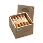 Caixa Cabinet de madeira aberta com charutos Hoyo de Monterrey Epicure No.2 e fita laranja com o nome da linha