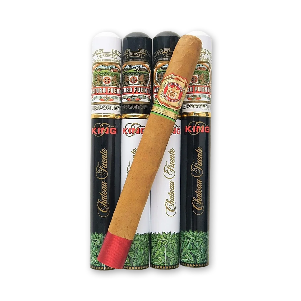 002 Caixa com 4 tubos Arturo Fuente Chateau Fuente King em alumínio prateado