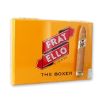 Caixa amarela fechada de Fratello Oro The Boxer com o logotipo vermelho e um torpedo apoiado