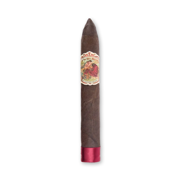 Charuto Flor de Las Antillas Torpedo Maduro de capa escura, cabeça afilada, anilha ilustrada e fita vermelha