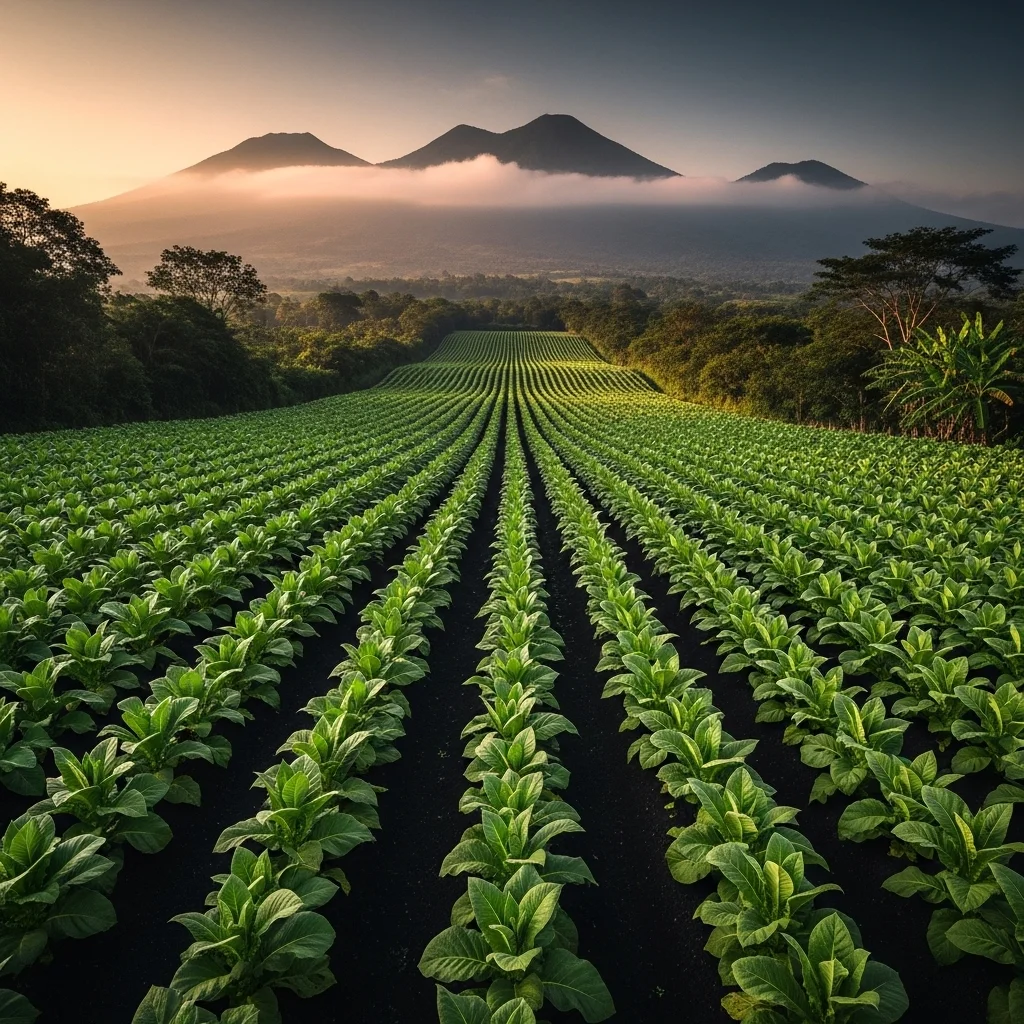 Plantação de tabaco no vale vulcânico de San Andrés Tuxtla, Veracruz, México