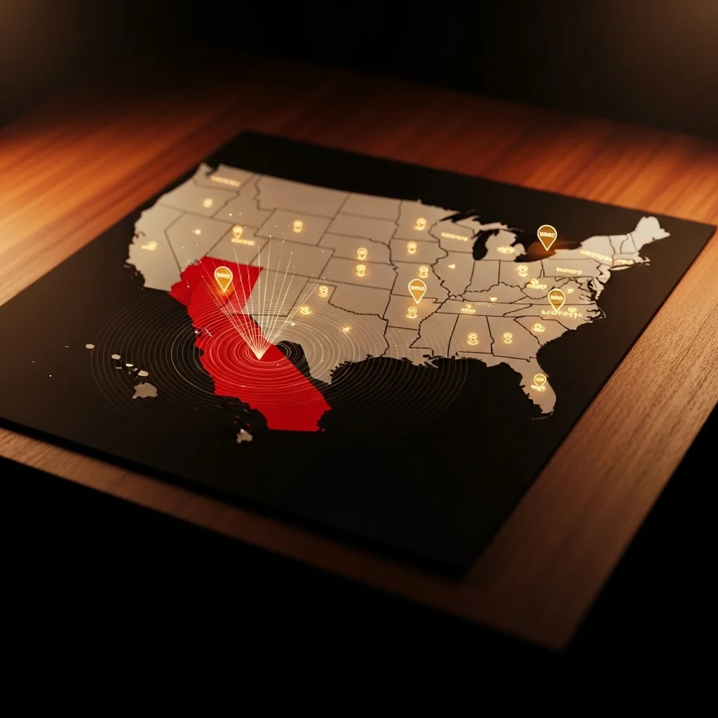 Mapa dos estados americanos com potencial de adotar legislação similar à UTL californiana