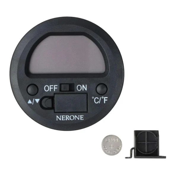 Higrômetro digital redondo Nerone em preto com mostrador analógico
