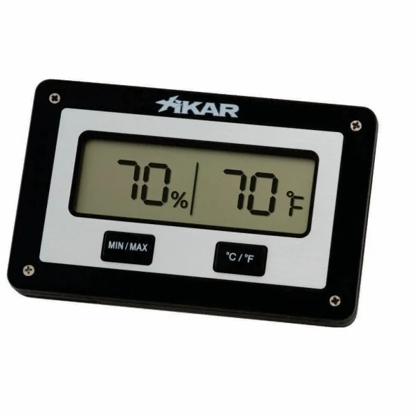Higrômetro termômetro digital Xikar 833XI vista frontal com display