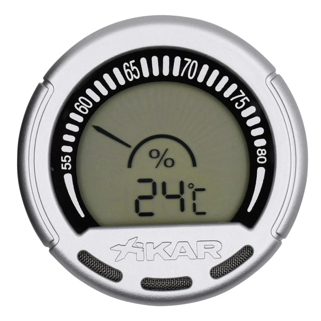 Higrômetro termômetro digital Xikar 834XI em acabamento prateado