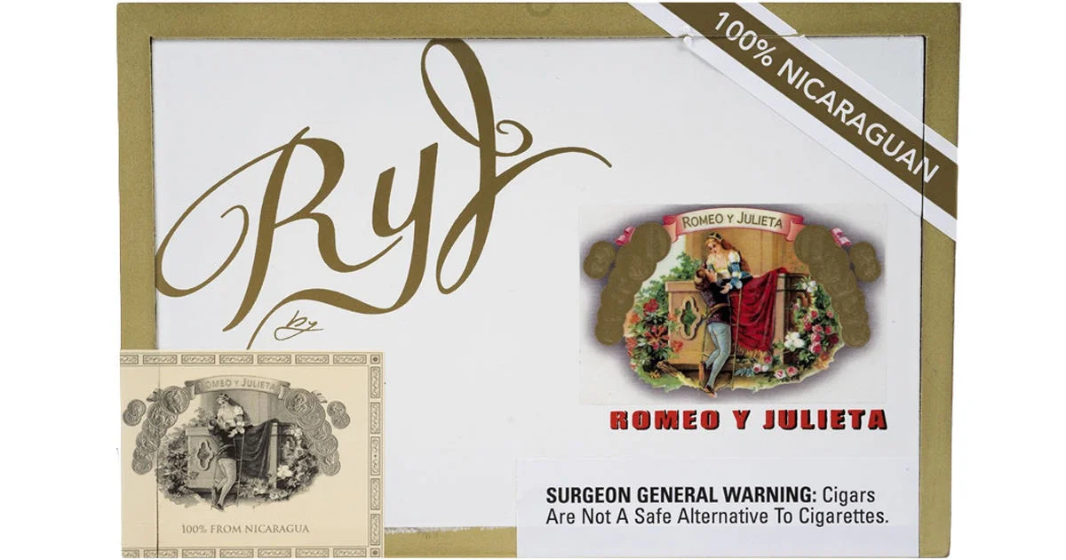 Caixa do Romeo y Julieta by AJ Fernandez com selo 100% Nicaraguan, versão americana da Altadis USA