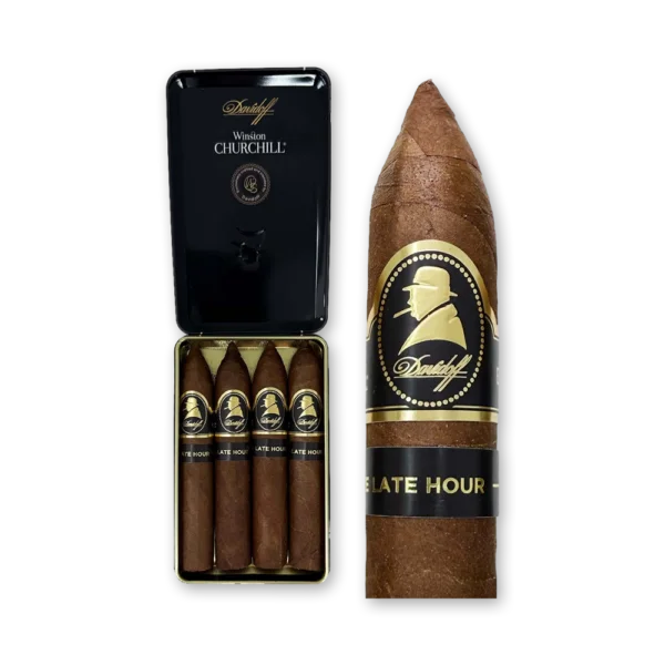 Quatro charutos Davidoff Winston Churchill The Late Hour Belicoso lado a lado em embalagem premium