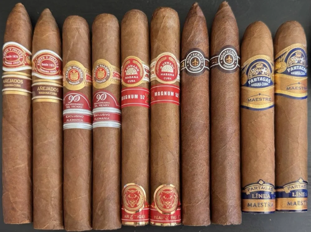 Comparativo de formatos de vitolas cubanas lado a lado