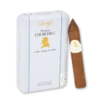 Lata branca Davidoff Winston Churchill com 4 charutos belicosos e um charuto ao lado